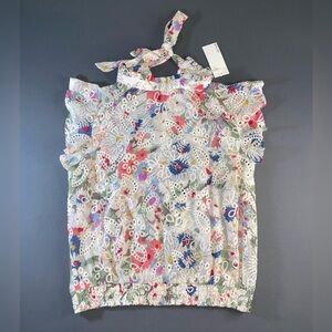 Floral Lace Blouse with Tie Neck